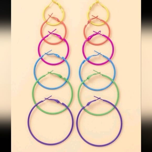 Neon Multicolored Hoop Earrings - Picture 4 of 5